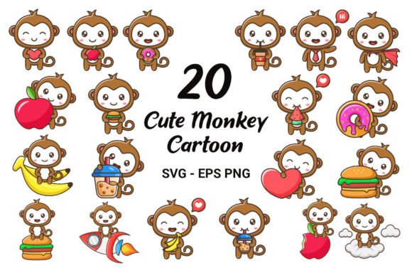 Cute Monkey Cartoon Illustration Bundle: A Seller's Review of Graphics and Illustrations