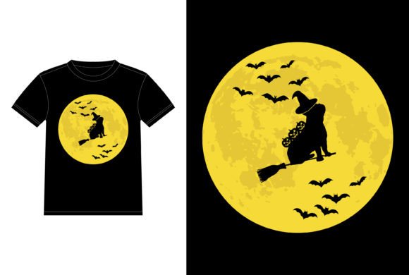French Bulldog Witch in Moon Halloween Graphics for T-Shirt Designs
