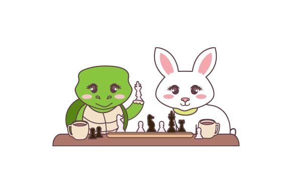 Funny Rabbit Turtle Playing Chess - Kawaii for Crafts and Sports Branding