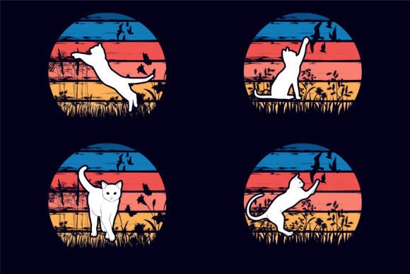 Sunset-Cat-Retro-T Shirt-Design Graphics Review
